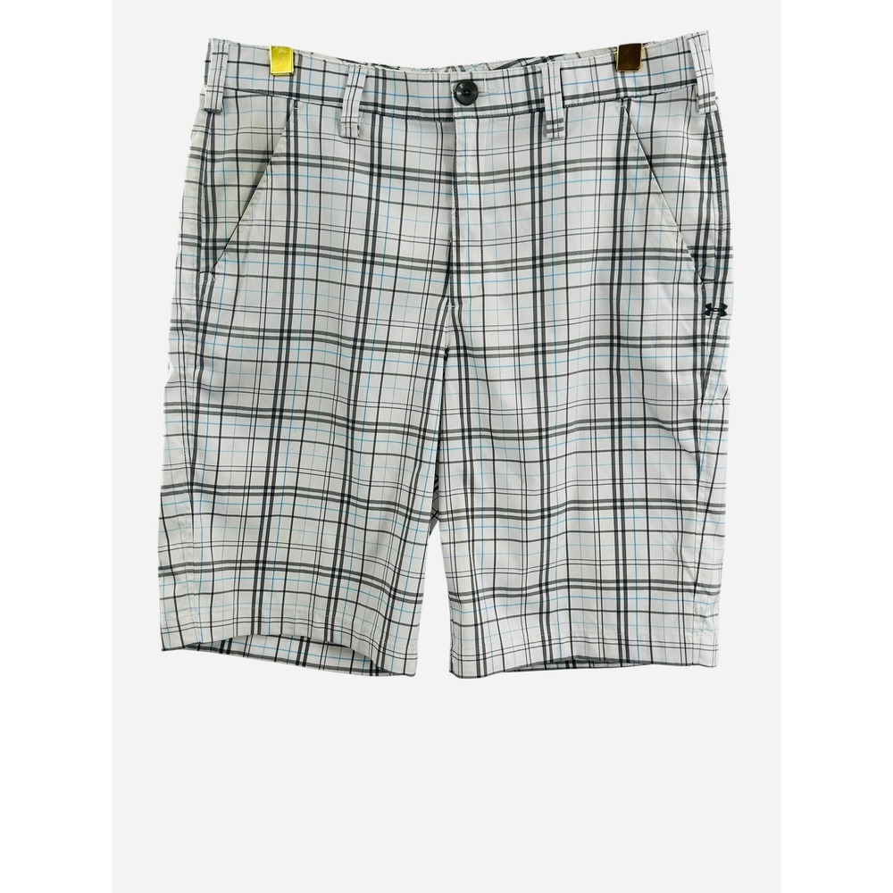 Under Armour Men's Plaid Golf Shorts Size 34 White Blue Gray